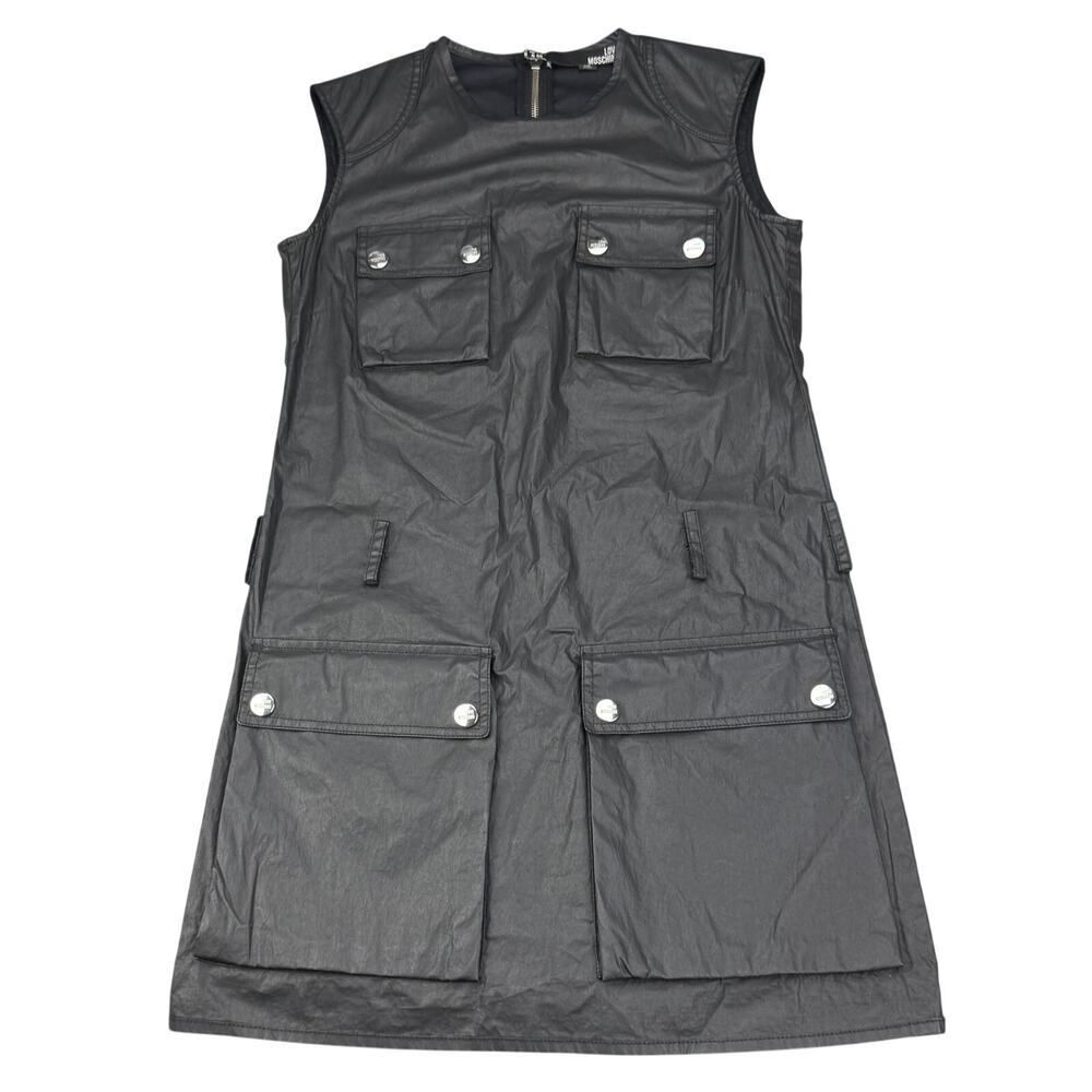 LOVE MOSCHINO Black Front Button Shift Dress Size 4 Made In Italy - Picture 2 of 7
